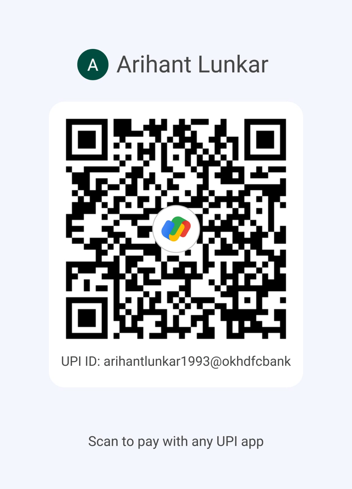 UPI payment QR code for Arihant Lunkar